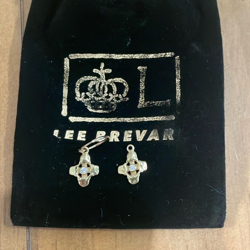 Lee Brevard Gold Tiny Signature Cross Cubic Zirconia Endless Hoop Charm Earrings